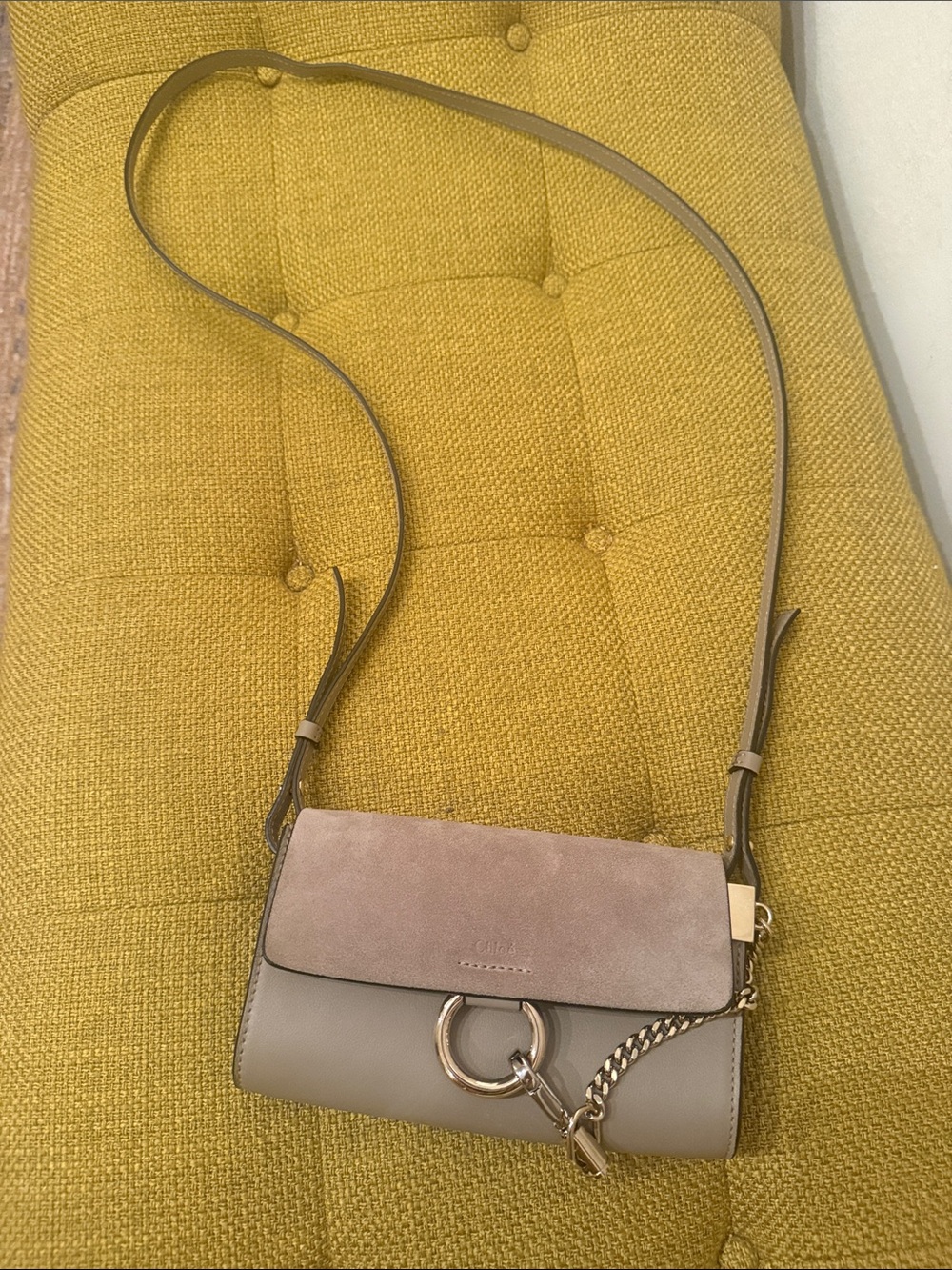 Chloe Shoulder Bag in Taupe and Suede